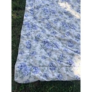 Cannon Queen Full Blue Floral Cotton‎ Bedding Comforter Reversible Stripes